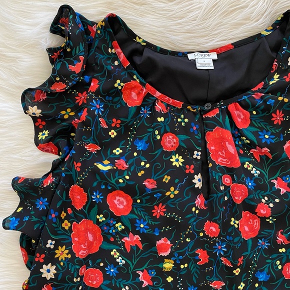 J. Crew Black Red Floral Sleeveless Flutter Sleeve Dress - Picture 5 of 11